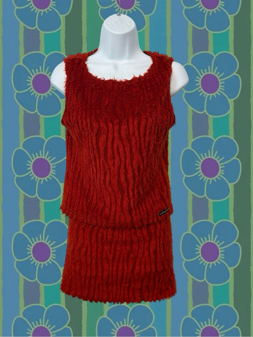 Parasuco Red Textured Sleeveless Skirt Set